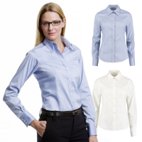 Kustom Kit Ladies L/Sleeve Oxford Shirt (white, lt blu)